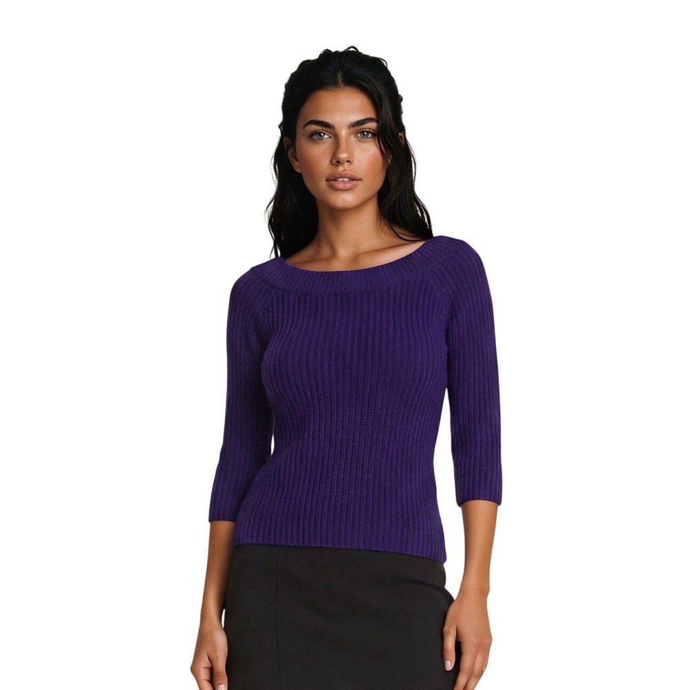 Ralph Lauren Sweater Women's Size Medium Purple Cotton Cashmere Boat Neck Ribbed